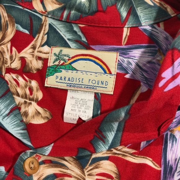 Paradise Found Hawaiian Shirt Mens L Large Magnum PI Red Parrots Vintage 80’s - Picture 3 of 4